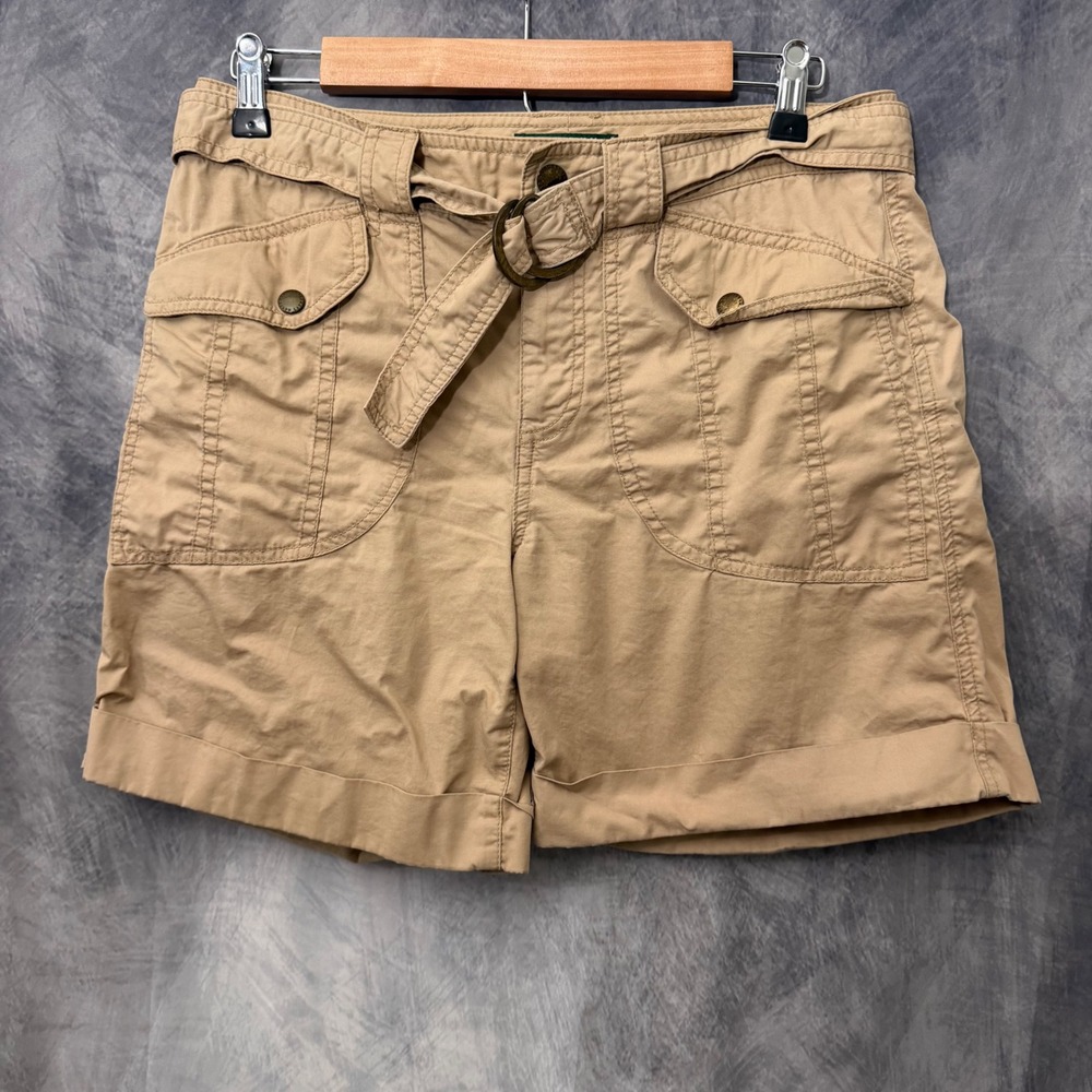 Lauren Ralph Lauren Tan Khaki Cargo Shorts Size 6 D-Ring Belted Utility Preppy